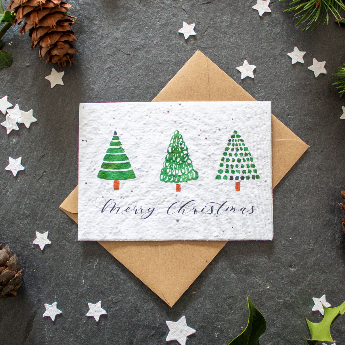 Plantable Christmas Card - Trio Of Trees | Greetings Card - The Naughty Shrew