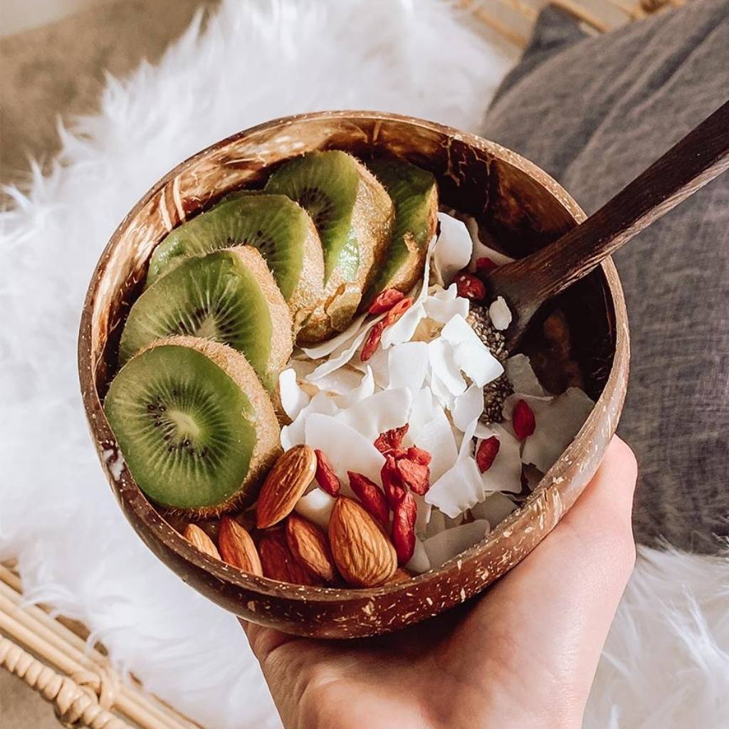 Coconut Bowl (Leaf Pattern) Set with Handmade Wooden Spoon | Bowl - The Naughty Shrew