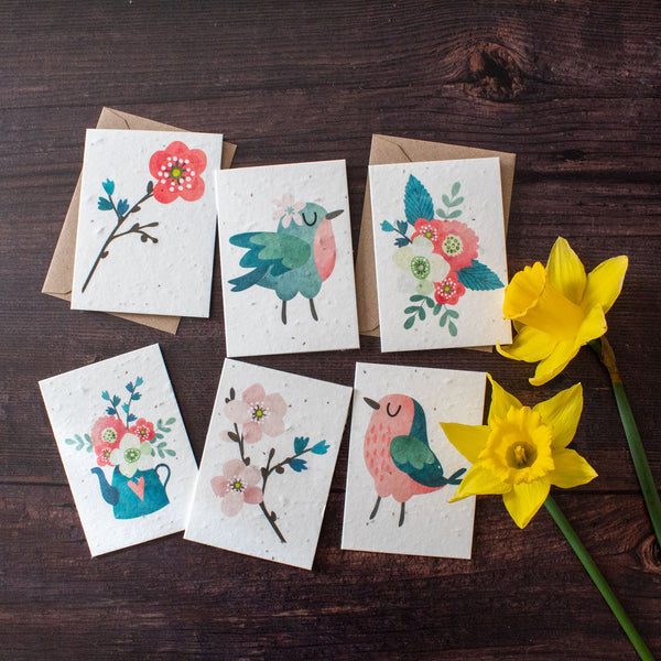 Mini Plantable Notelets - Birds & Flowers - Set of 6 - The Naughty Shrew