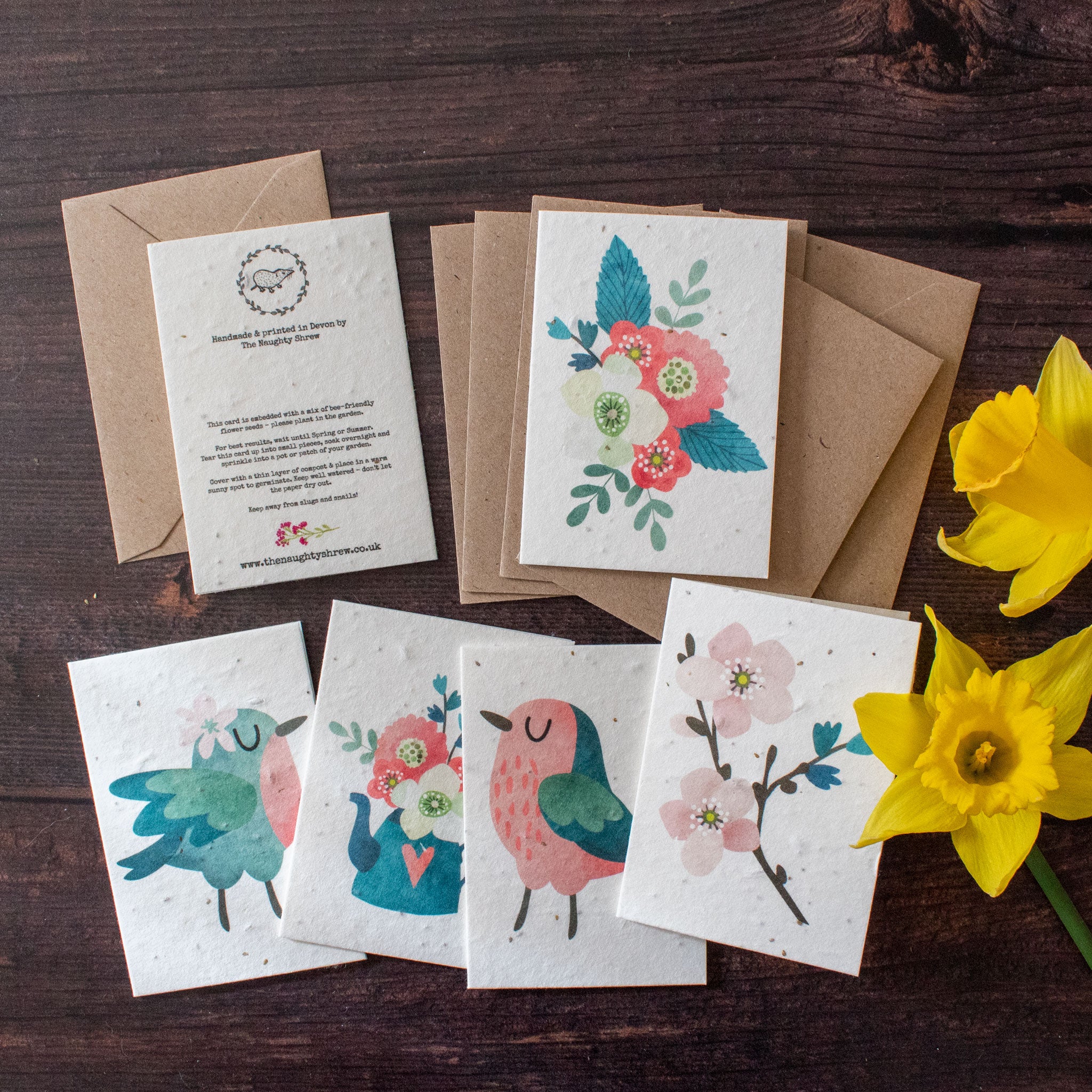Vegetable Notelets Mini Plantable Notelets - Birds & Flowers - Set of 6 - The Naughty Shrew