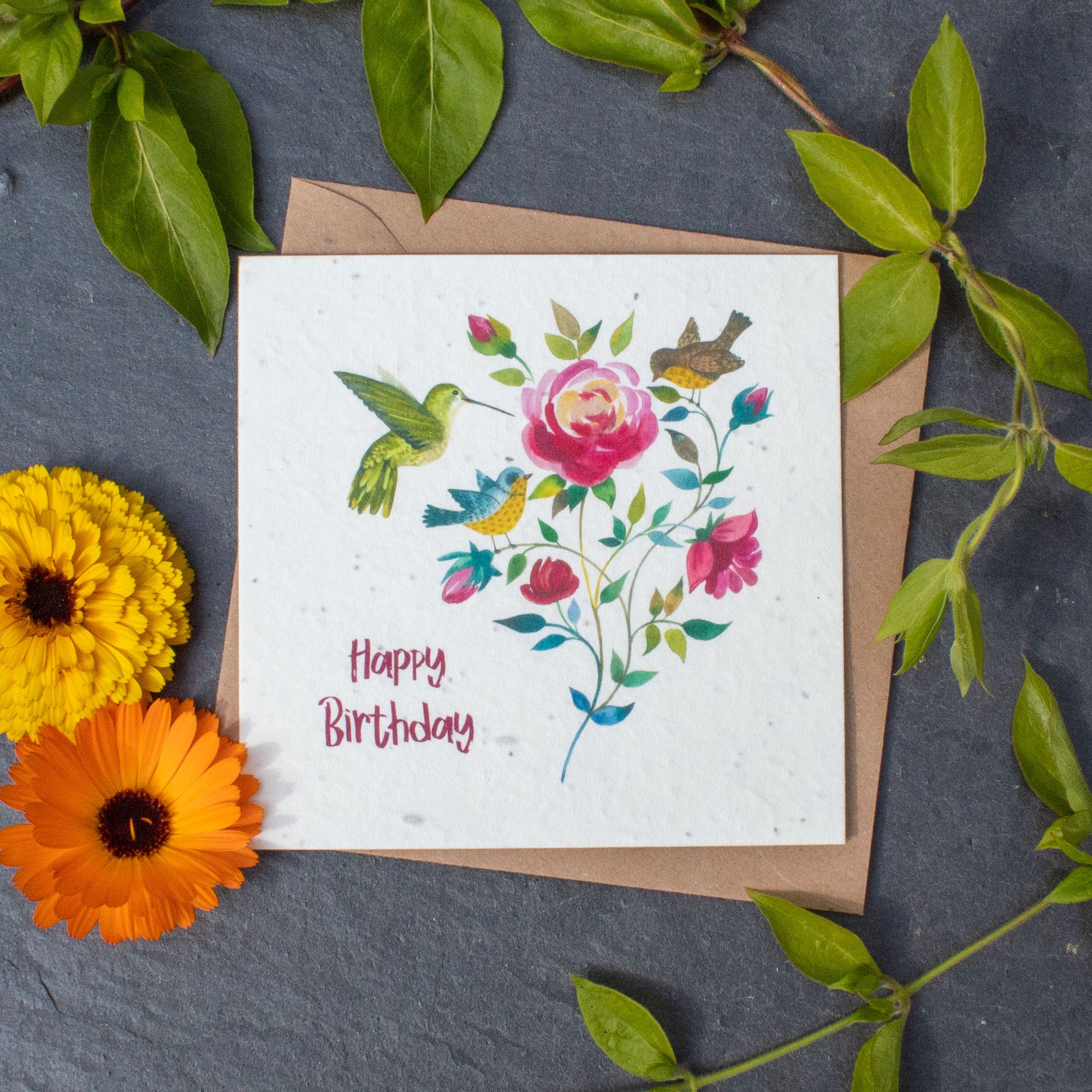 Plantable Birthday Day Card - Birds & Roses | Greetings Card - The Naughty Shrew