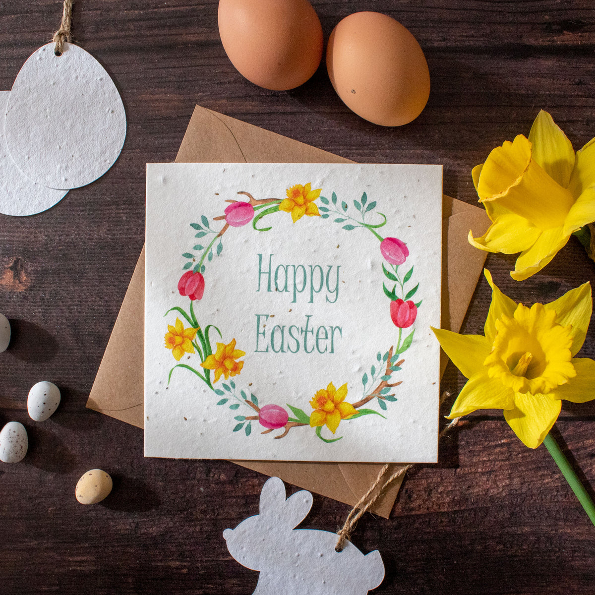 Plantable Easter Card - &#39;Happy Easter&#39; Daffodil Wreath | Greetings Card - The Naughty Shrew