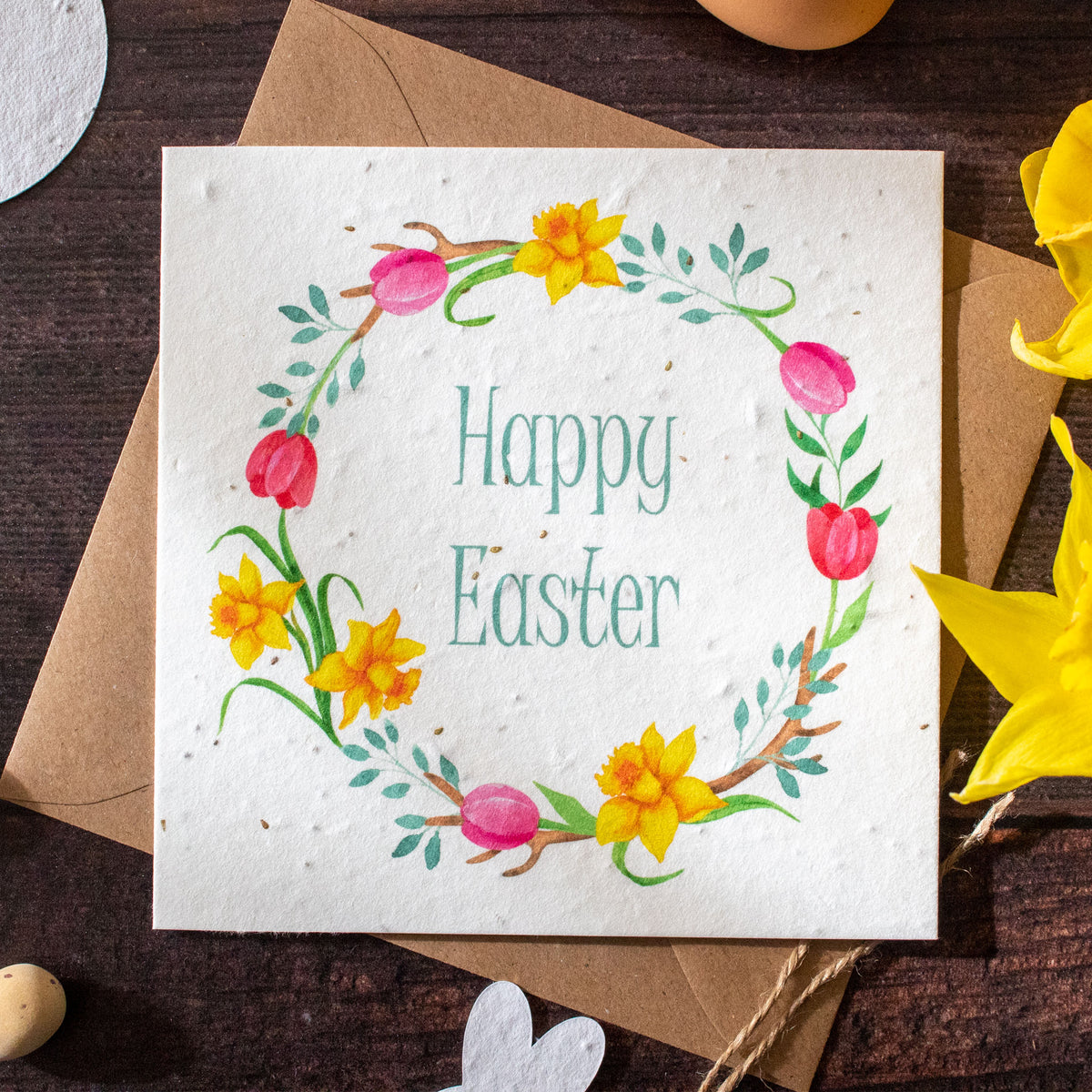 Plantable Easter Card - &#39;Happy Easter&#39; Daffodil Wreath | Greetings Card - The Naughty Shrew
