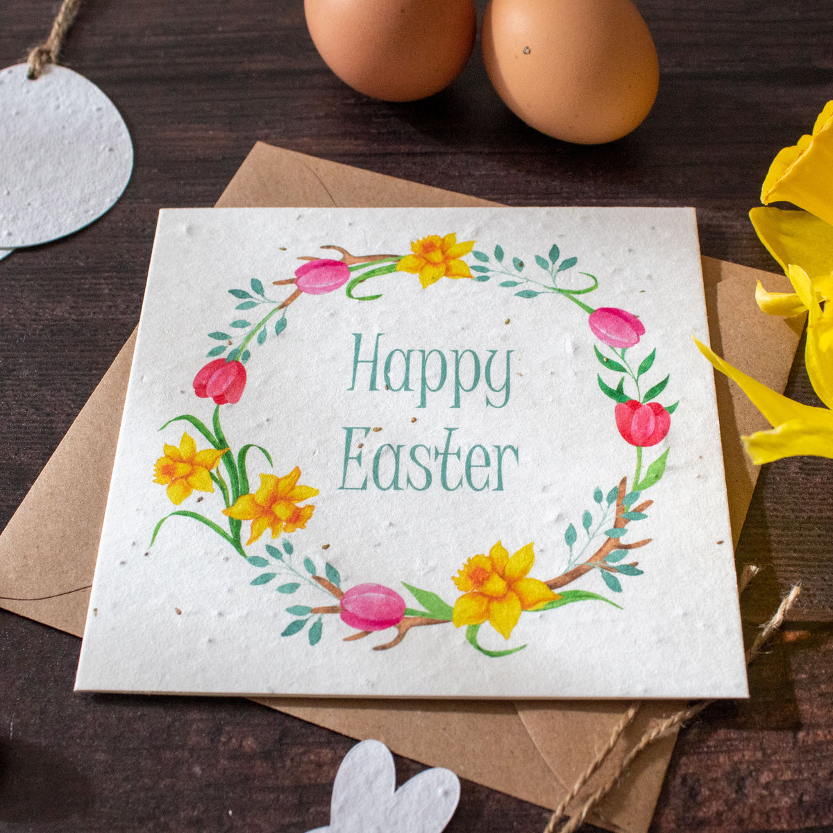 Plantable Easter Card - &#39;Happy Easter&#39; Daffodil Wreath | Greetings Card - The Naughty Shrew