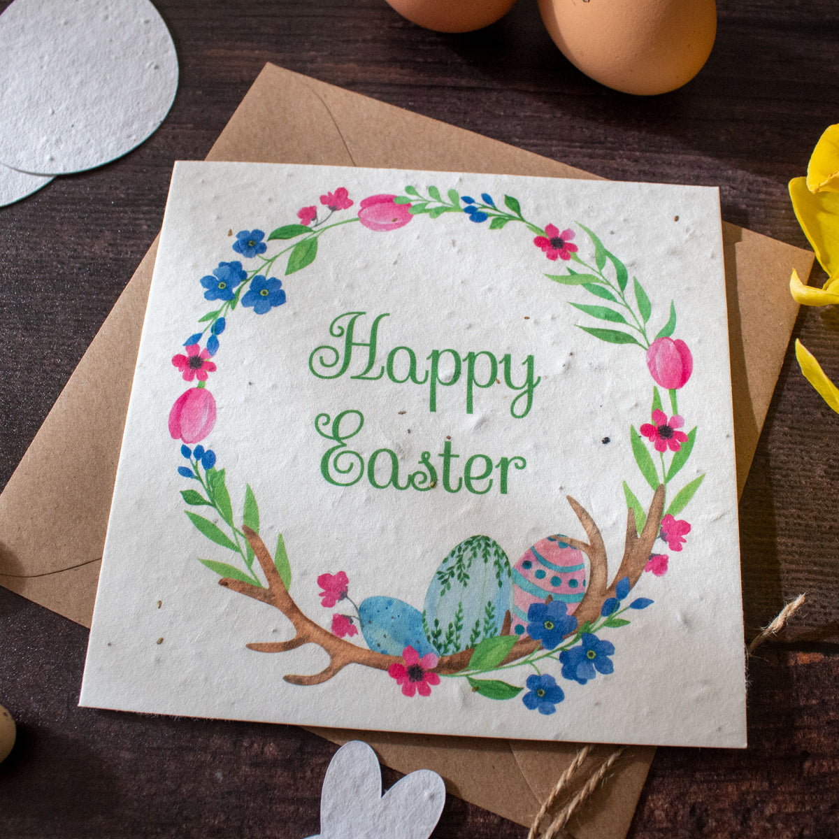 Plantable Easter Card - &#39;Happy Easter&#39; Wreath | Greetings Card - The Naughty Shrew