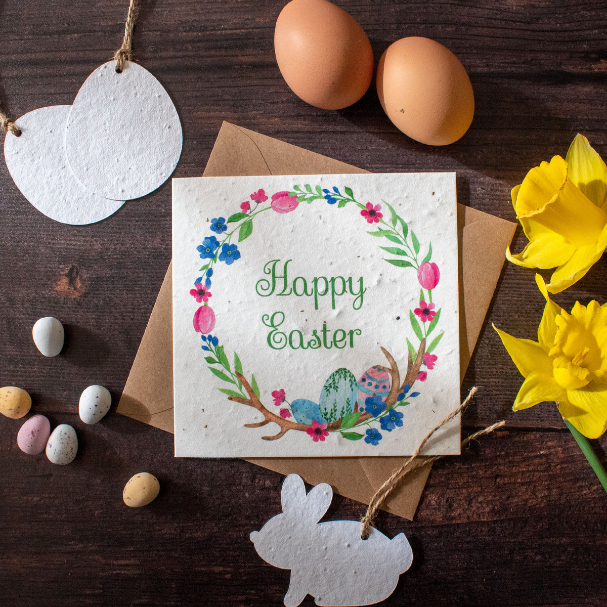 Plantable Easter Card - &#39;Happy Easter&#39; Wreath | Greetings Card - The Naughty Shrew