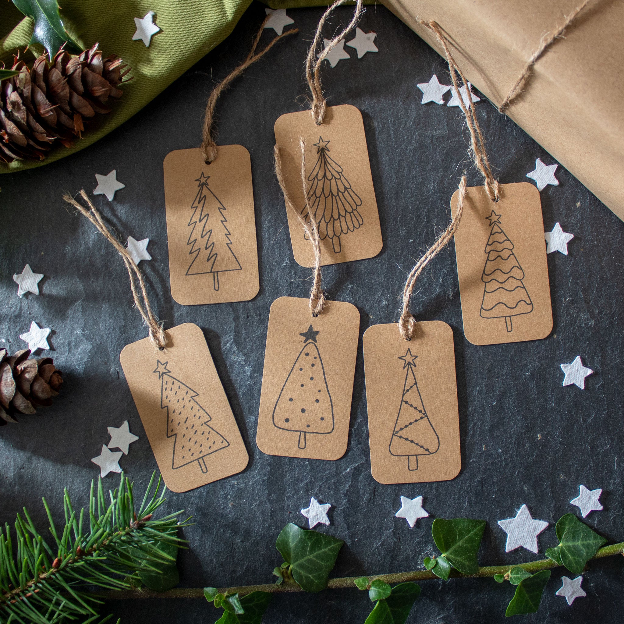 Tree Shape Tag Kraft Gift Tags - Simple Christmas Trees - Set Of 6 - The Naughty Shrew