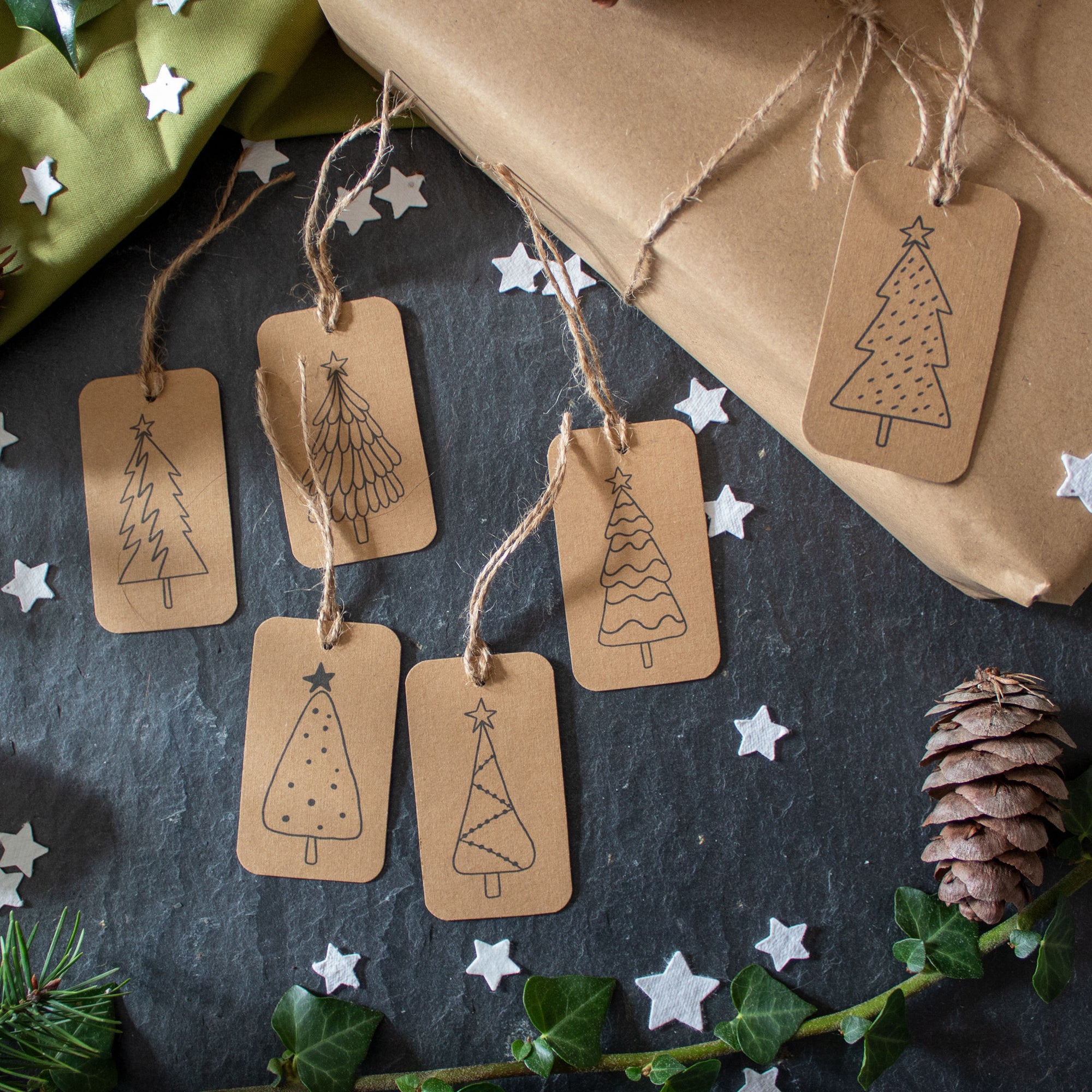 Kraft Gift Tags - Simple Christmas Trees - Set Of 6 | Gift Tag - The Naughty Shrew