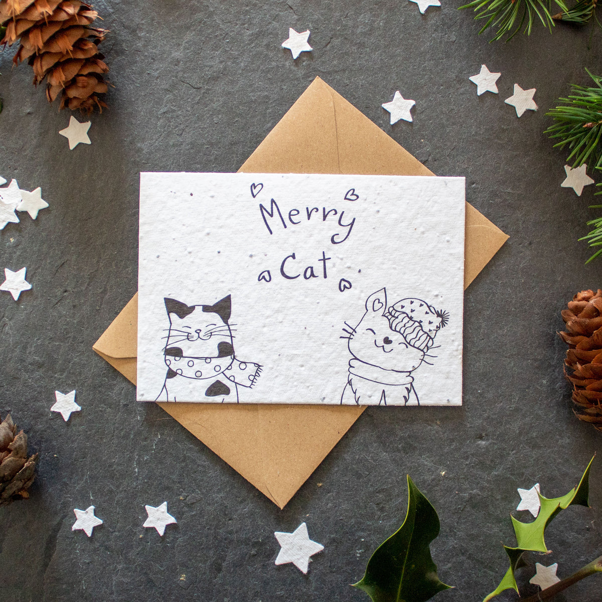 Plantable Christmas Card - Merry Cat | Greetings Card - The Naughty Shrew