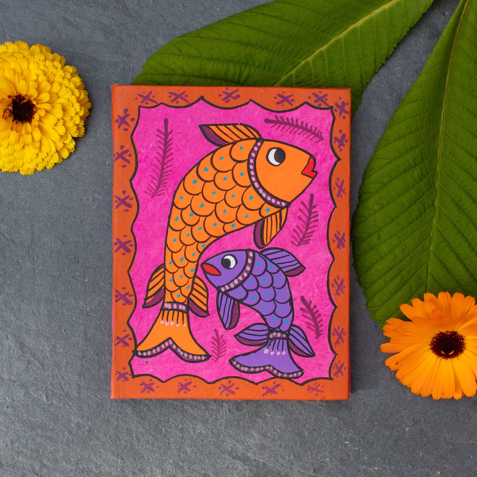Mudhubani Fish Notepad With Lokta Paper Pages - Pink & Orange | Notepad - The Naughty Shrew