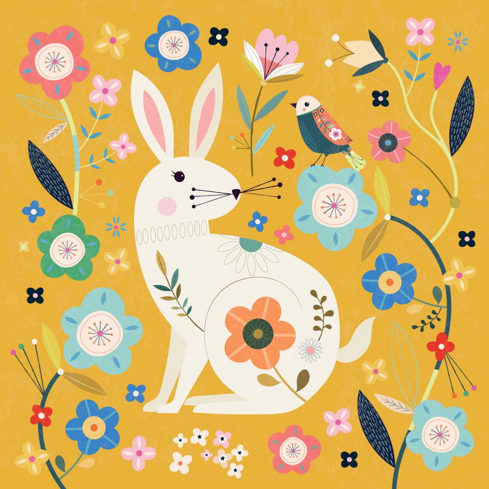Greetings Card - Folk Art Rabbit