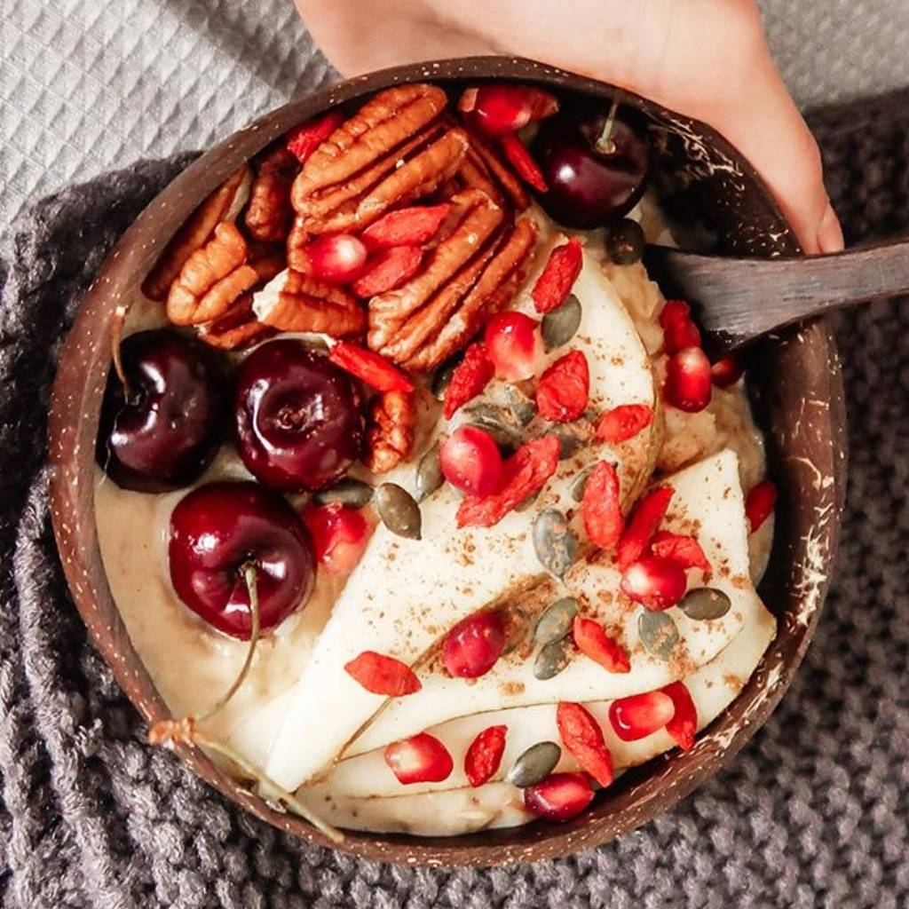 Coconut Bowl (Leaf Pattern) Set with Handmade Wooden Spoon | Bowl - The Naughty Shrew