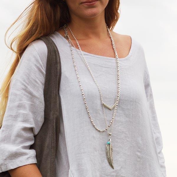 Long Feather &amp; Turquoise Ball Necklace | Necklace - The Naughty Shrew